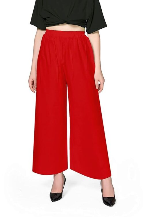 Women’s Regular Fit Flared Wide-Leg Rayon Palazzo – Red