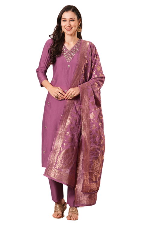 Herskart’s Graceful Mauve Embroidered Suit Set