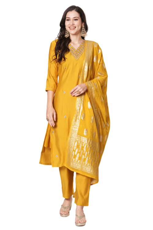 Herskart’s Radiant Yellow Embroidered Suit Set