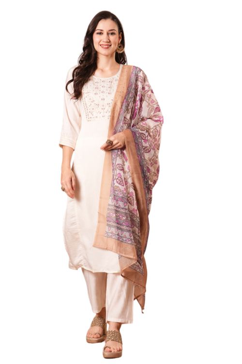 Herskart’s Elegant Cream Chanderi Suit Set