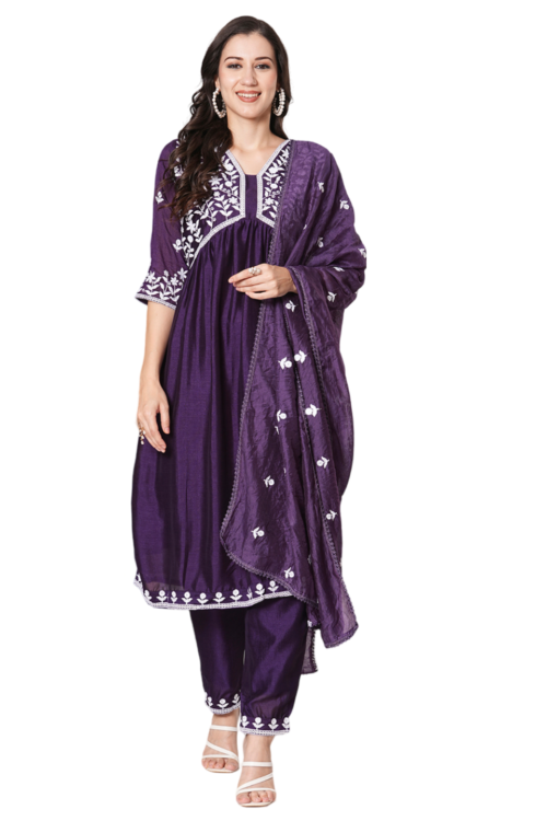 Herskart’s Regal Purple Vichitra Silk Suit Set