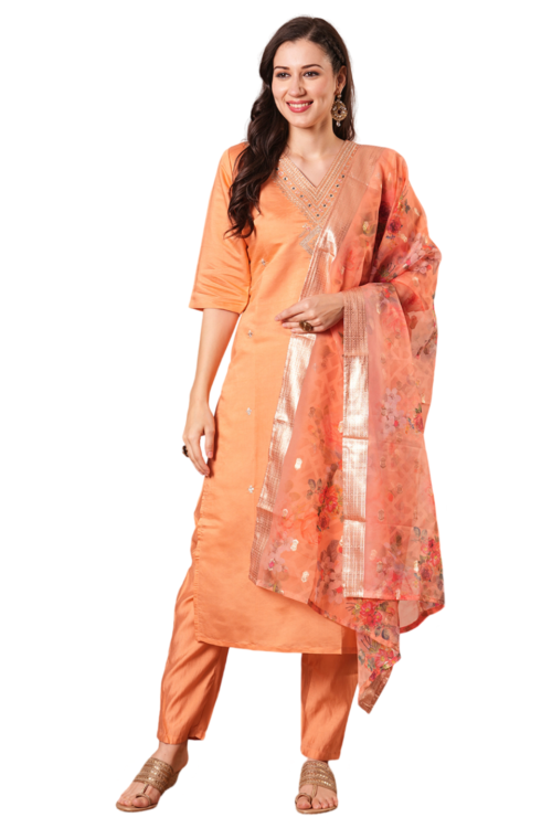 Herskart’s Radiant Orange PV Chanderi Suit Set